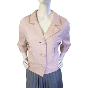 Vintage 1950s Blush Pink Cropped Jacket | Atomic Era Secretary Chic | Size M/L